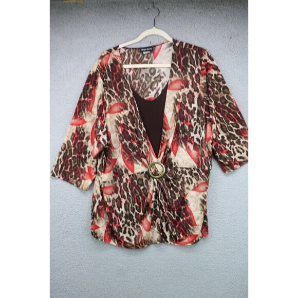 Maggie Barnes 3/4 Sleeve Silky Top-Size 2X-Animal Print - Picture 1 of 10